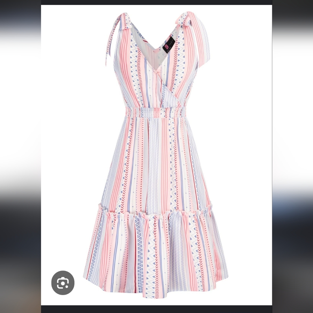 Kancy Kole Faux Wrap Summer Dress Pink/blue Size L Nwt